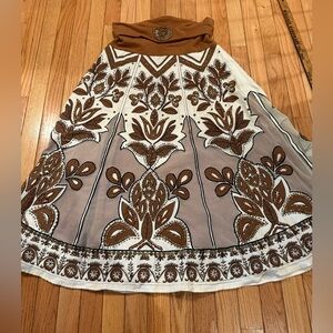 Elegant Brown and Cream Floral Bohemian Fold Over Skirt